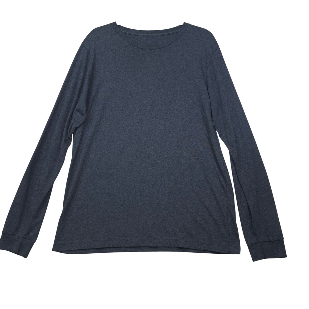 Unbranded Mens Long Sleeve Crewneck T-Shirt Heather Navy Blue Jersey Tee Basic